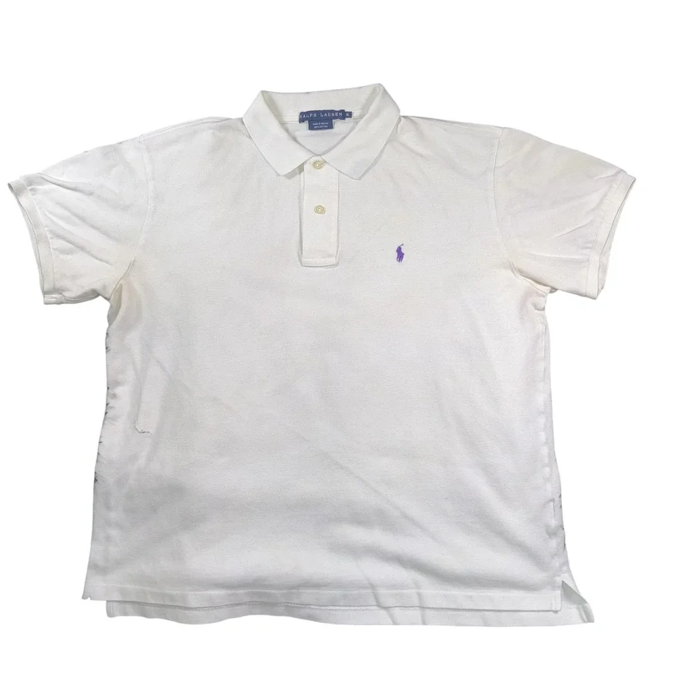 Ralph Lauren Polo Shirt Boys Extra Large White Purple Pony Logo Short Sleeve